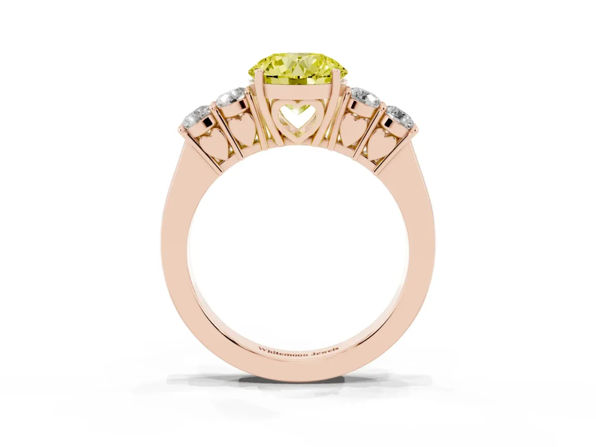 Fancy Yellow Round Cut Cut Diamond Five-Stone Prong Set White Gold Ring Rose gold