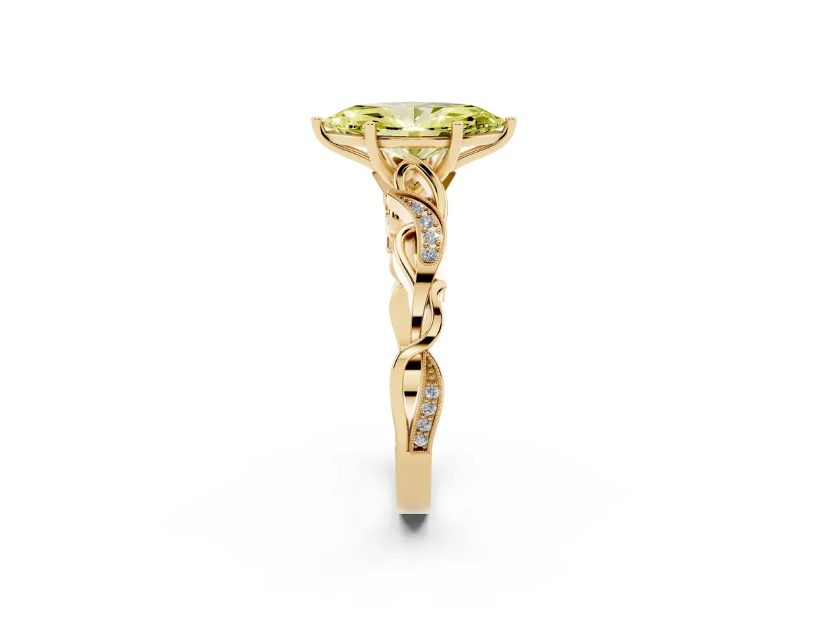 Fancy Yellow Marquise Cut Solitaire Vine Band with Milgrain Prong Setting Yellow gold