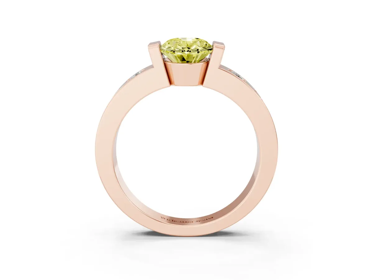 Fancy Yellow Oval Cut Brilliant Channel-Set Diamond Ring with Bezel Prong Setting Rose gold