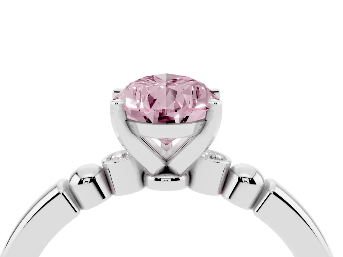 Fancy Pink Pear Cut Solitaire Beaded Band with Four-Prong Setting Silver