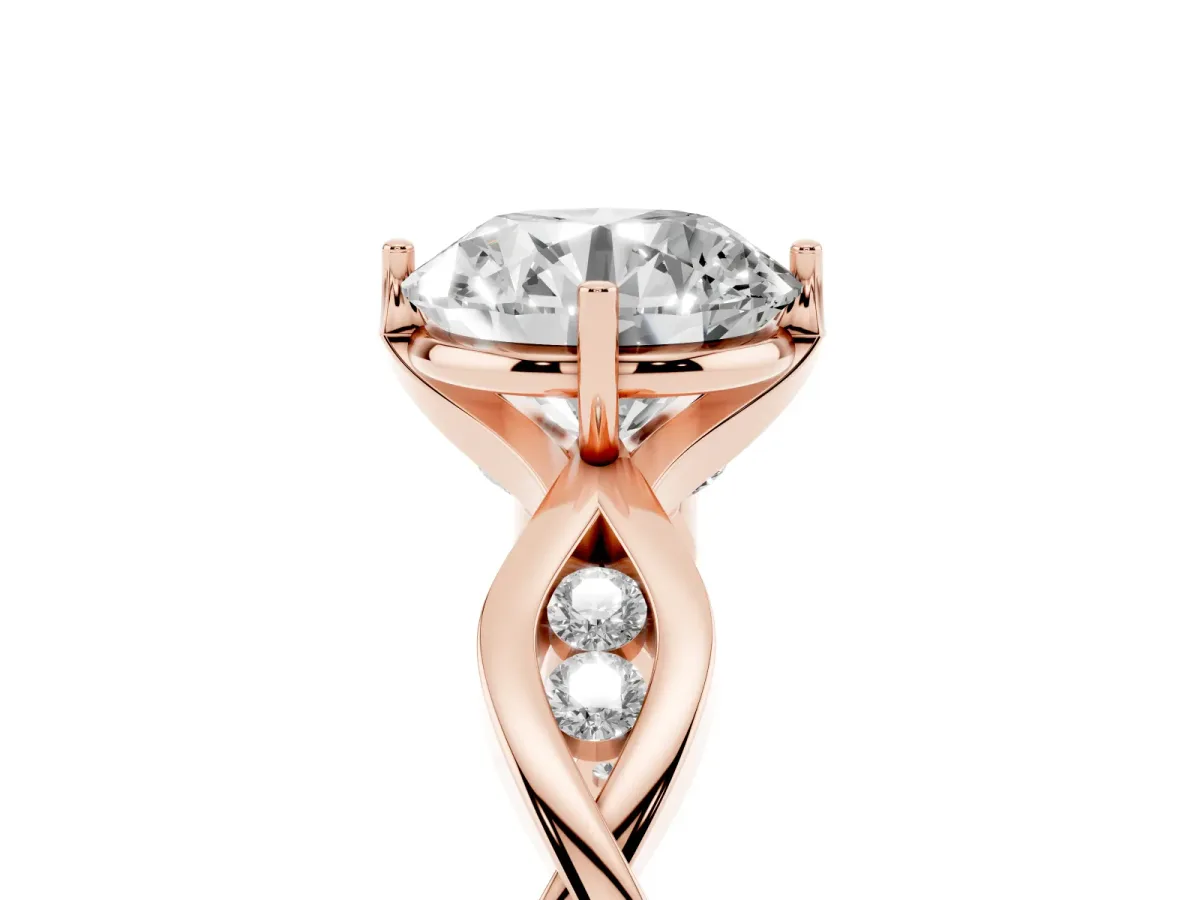 Round Cut Solitaire Twist Band with Leaf Prong Setting Rose gold