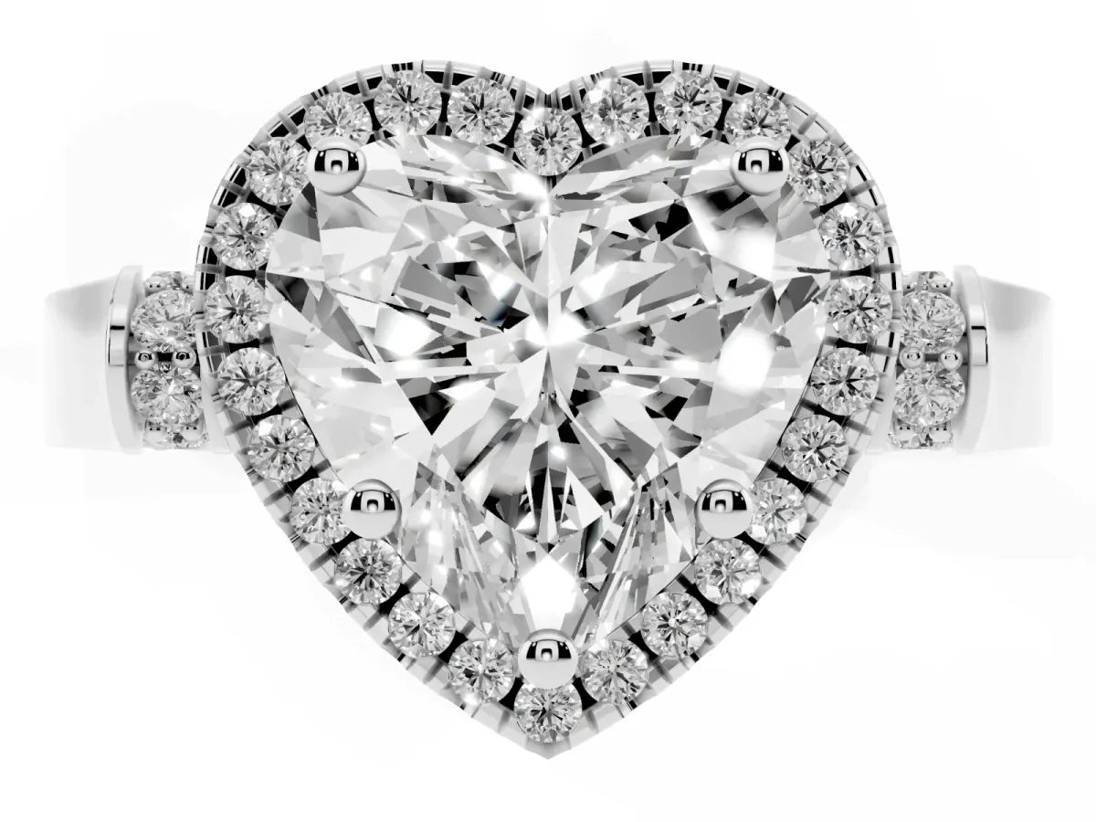 Heart Cut Halo Pave Split Shank Prong Setting Ring Silver