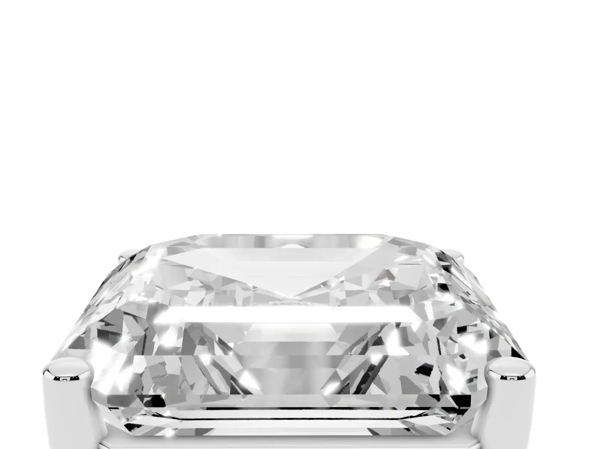 Asscher Cut Cut Diamond Solitaire Engagement Ring with Tapered Plain Band and Four-Prong Setting Silver