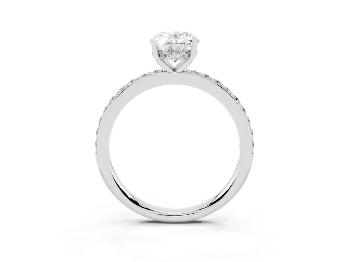 Oval Cut Cut Diamond Pavé Band Ring with Four-Prong Setting Platinum