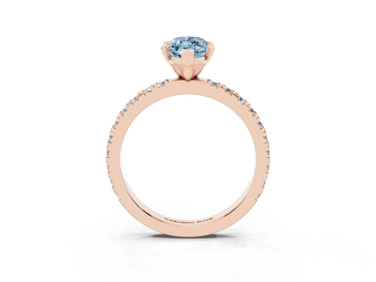Fancy Blue Marquise Cut Diamond Pavé Band Solitaire with Four-Prong Setting Rose gold
