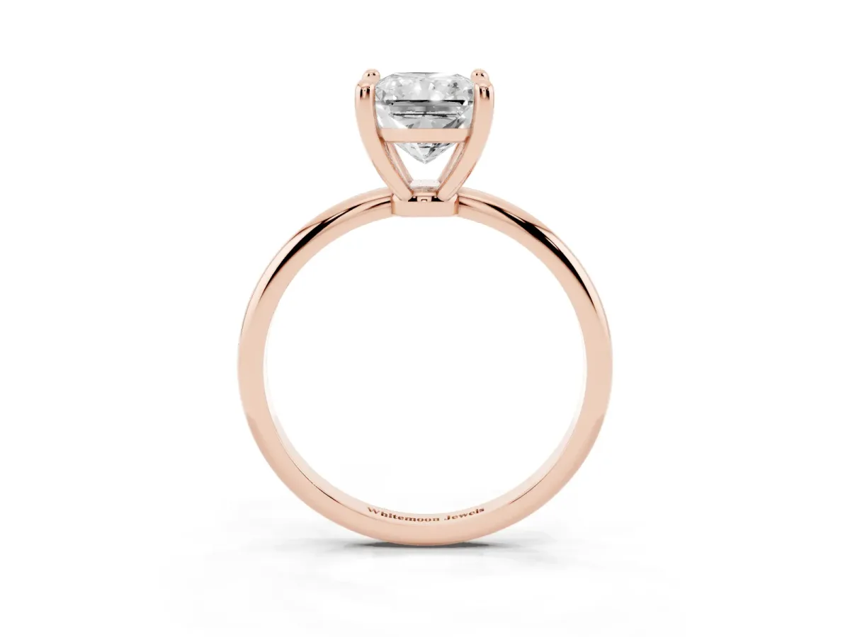 Radiant Cut Solitaire Diamond Ring with 4-Prong Setting on a Classic Band Rose gold