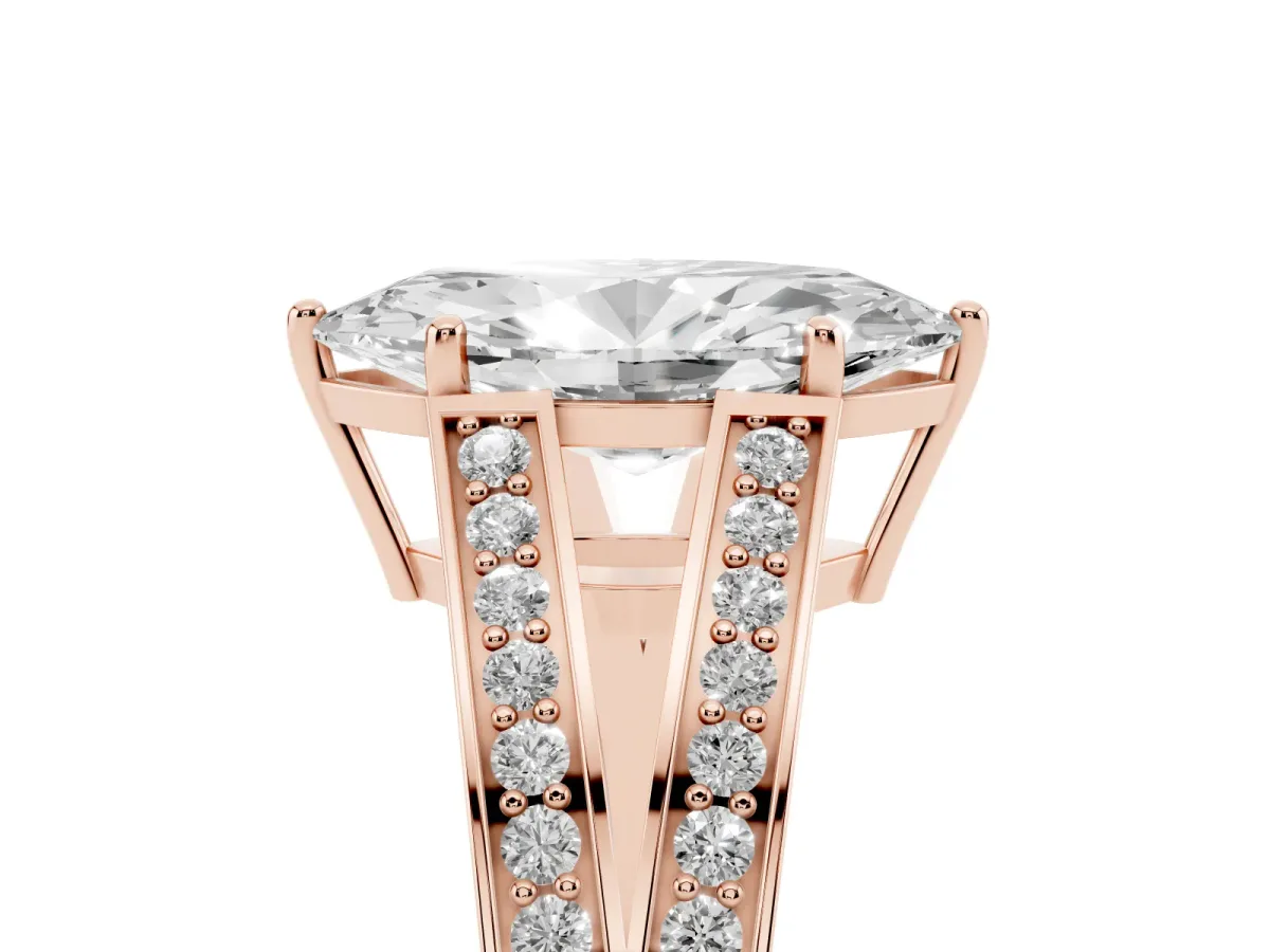 Marquise Cut Diamond Split Shank Ring with Pavé Band and Four-Prong Setting Rose gold
