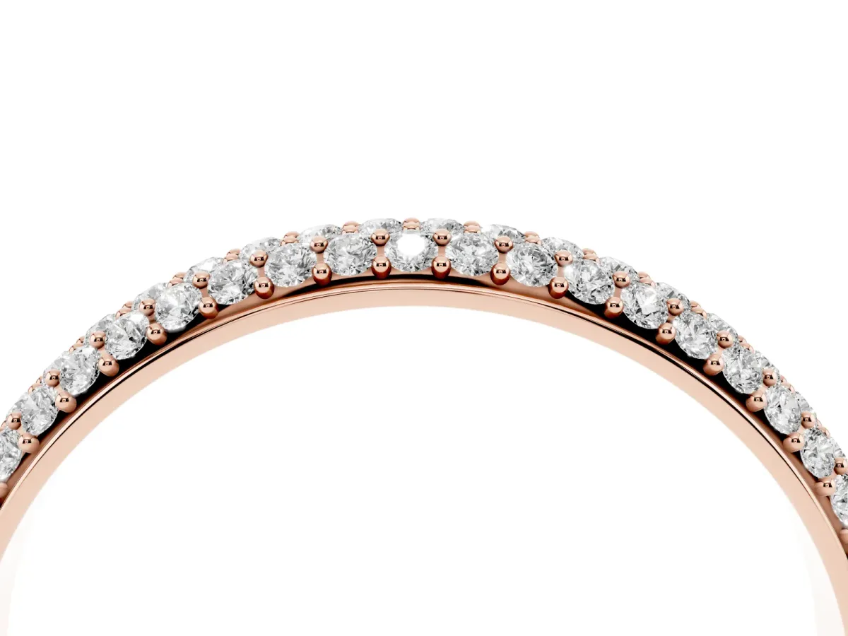 Three-Row Pave Round Diamond Eternity Band with Shared Prong Setting Rose gold