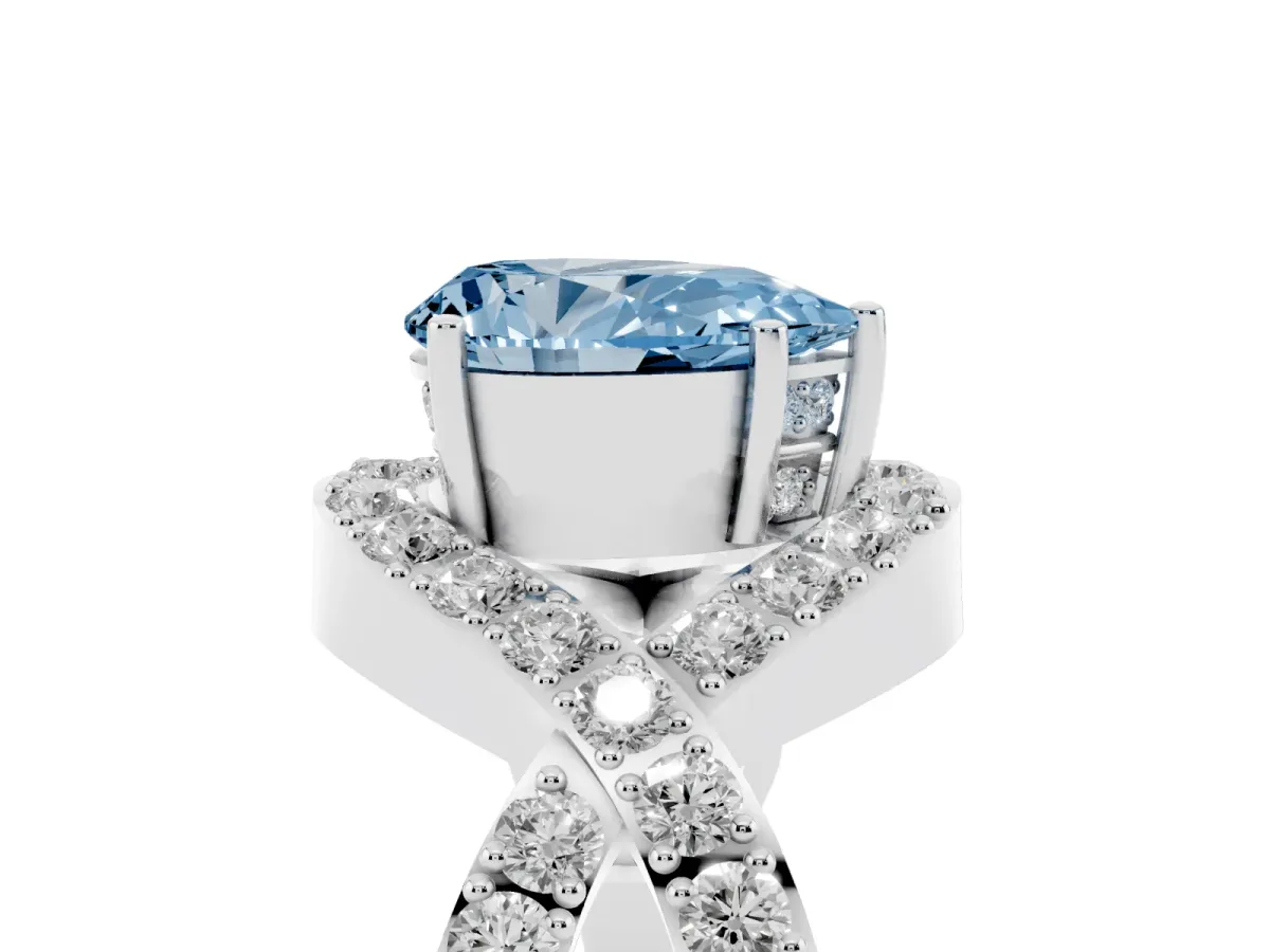 Fancy Blue Pear Cut Solitaire Twist Band Pavé Diamond Engagement Ring Silver