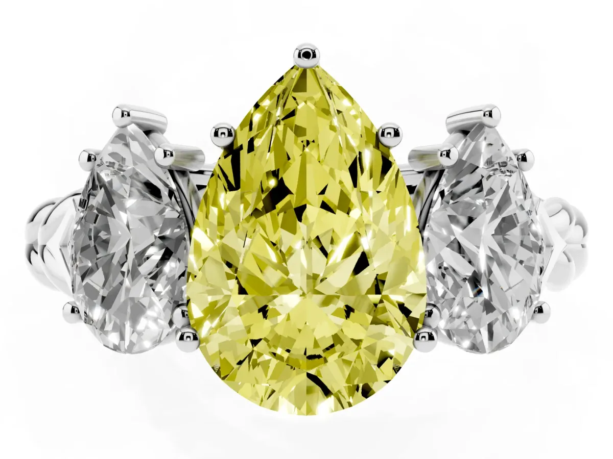 Fancy Yellow Three-Stone Pear Cut Diamond Braided Band Ring with Four-Prong Setting Silver
