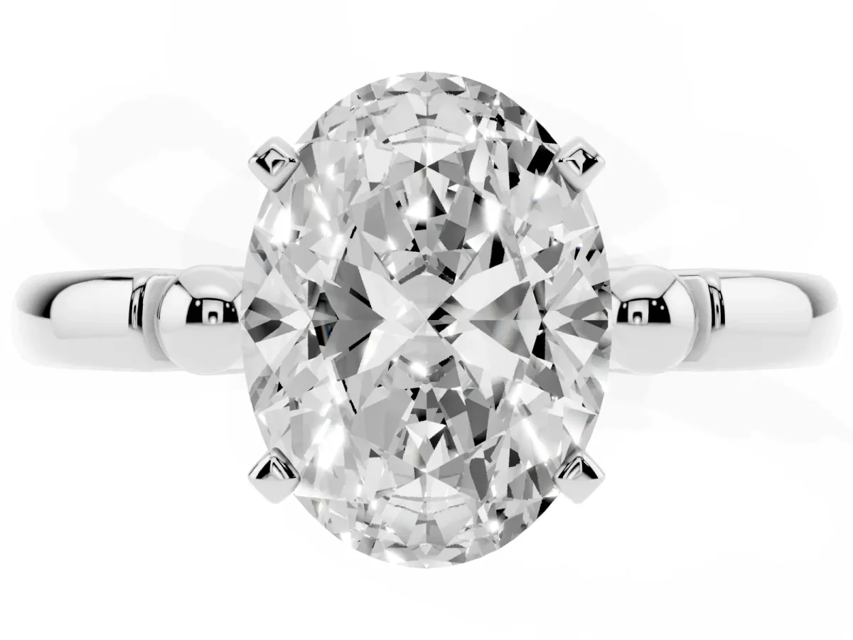Oval Cut Solitaire Beaded Band with Four-Prong Setting White gold