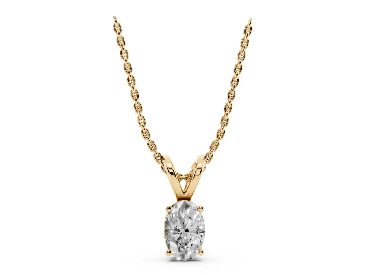 Oval Solitaire Diamond Prong Pendant Yellow gold