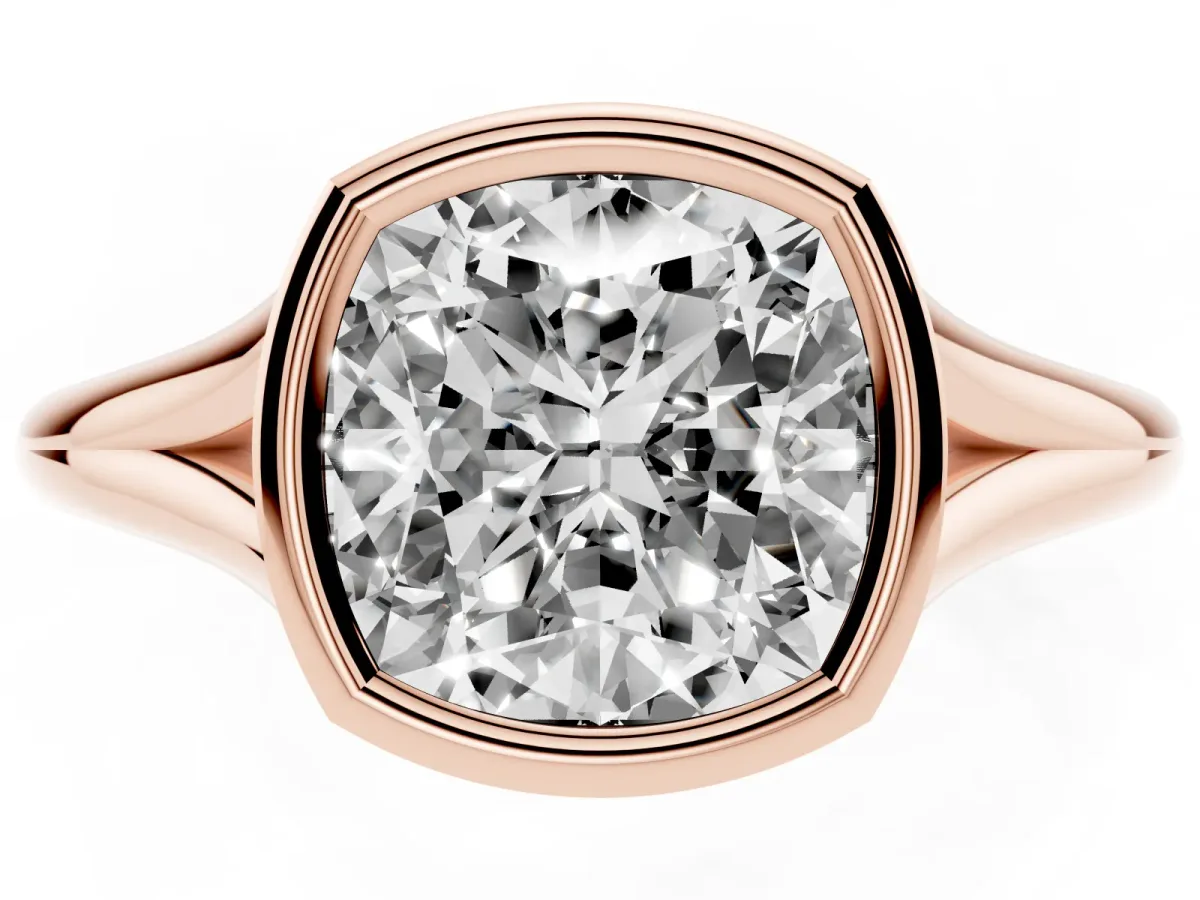 Bezel Set Cushion Cut Cut Solitaire Ring with Tapered Band Rose gold