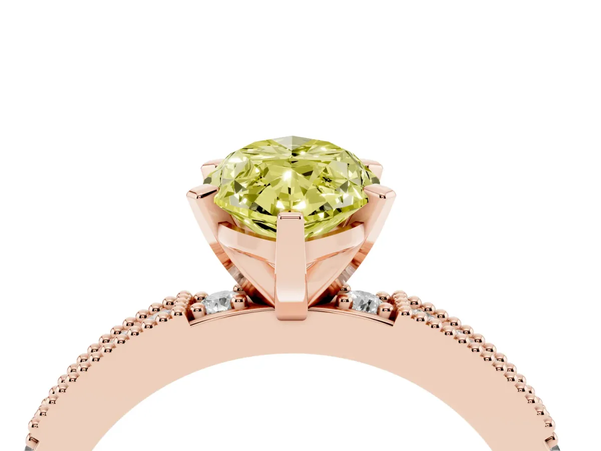 Fancy Yellow Marquise Cut Solitaire with Pavé Band and Four-Prong Setting Rose gold