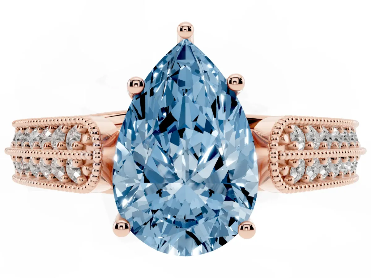 Fancy Blue Pear Cut Cut Pave Split Shank Engagement Ring with Four-Prong Setting Rose gold