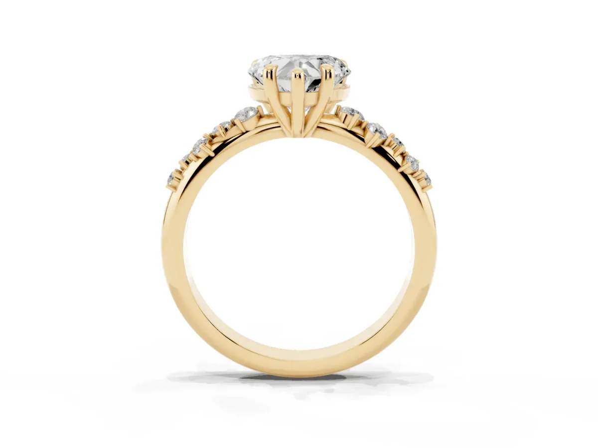Heart Cut Cut Diamond Vine Band with Four-Prong Setting Yellow gold