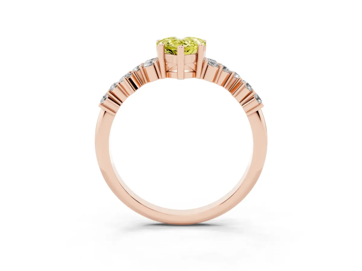 Fancy Yellow Pear Cut Diamond Scattered Round Accent Ring with Prong Setting Rose gold