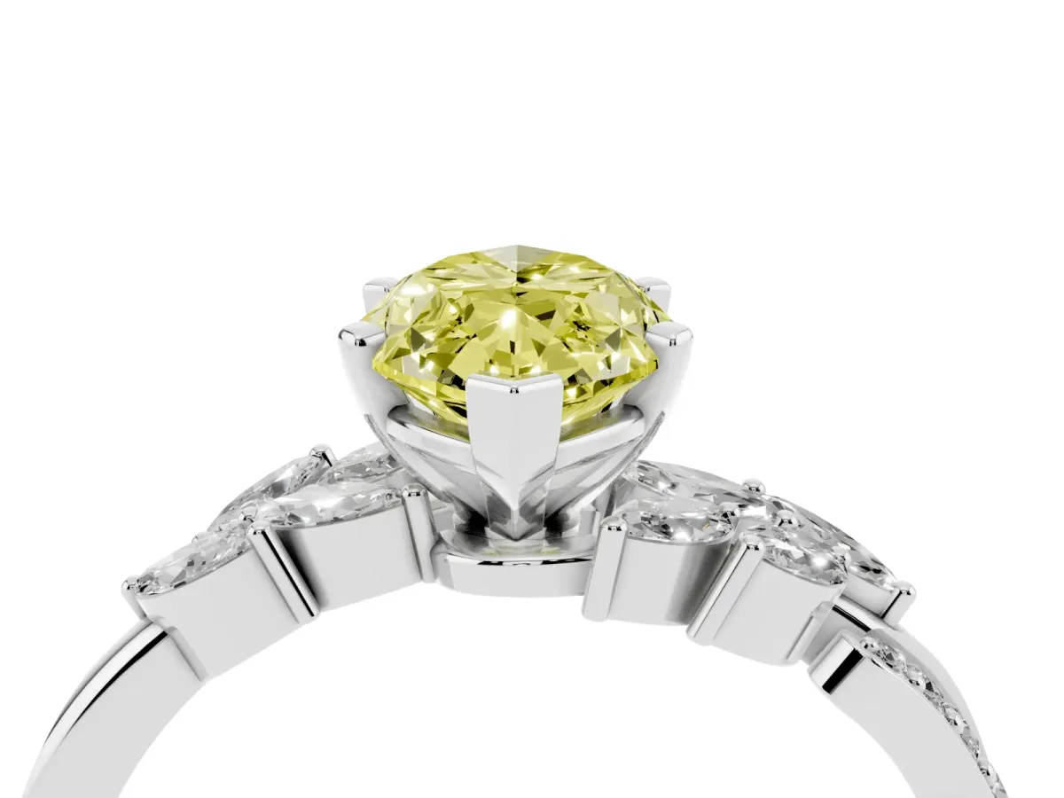 Fancy Yellow Marquise Cut Solitaire Marquise Twist Band with Six-Prong Setting Silver