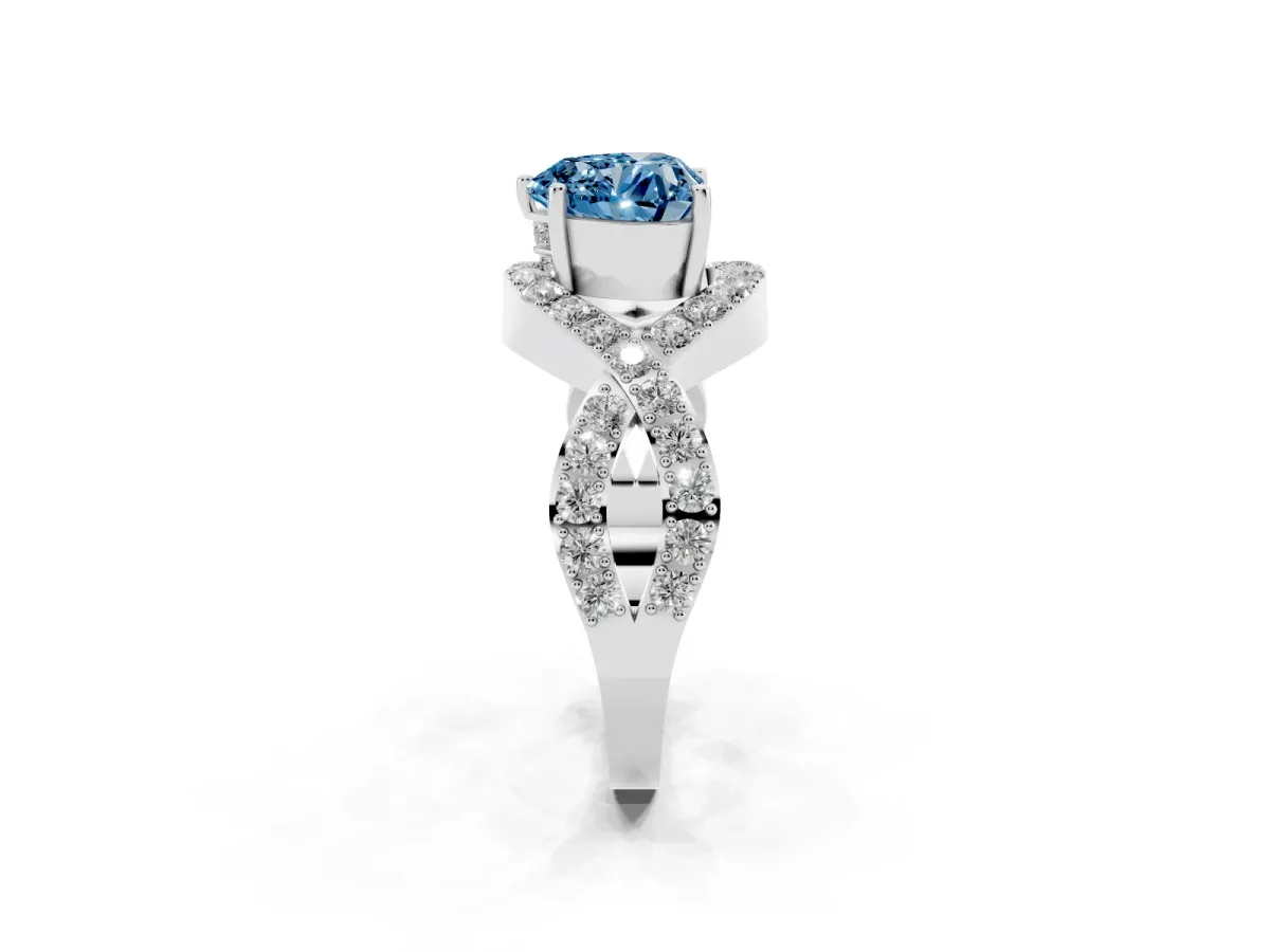 Fancy Blue Heart Cut Solitaire Twist Band Pavé Diamond Engagement Ring Silver
