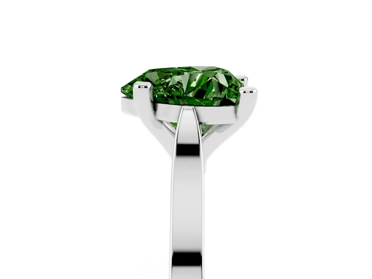 Fancy Green Heart Cut Solitaire Diamond Ring with Four-Prong Setting and Tapered Band Platinum