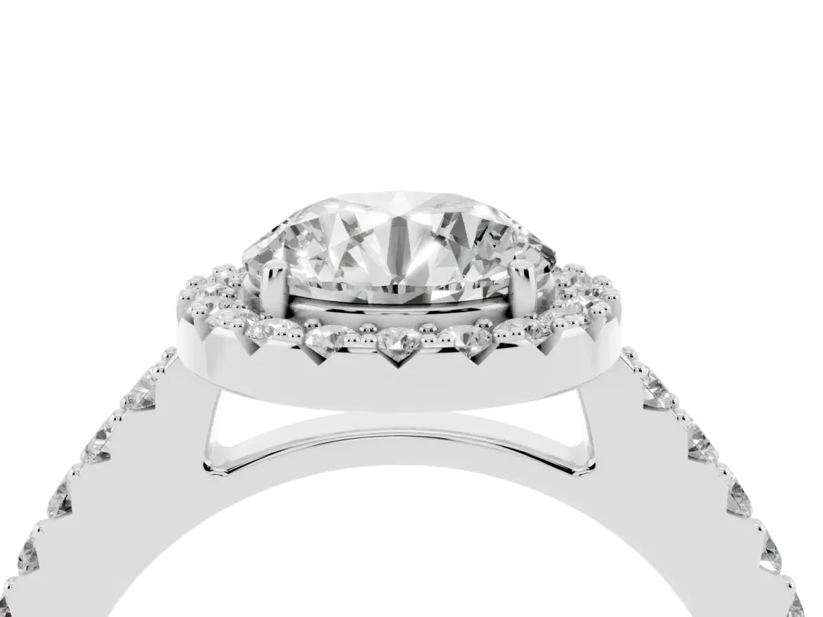 Round Cut Halo Diamond Pavé Solitaire Ring Platinum