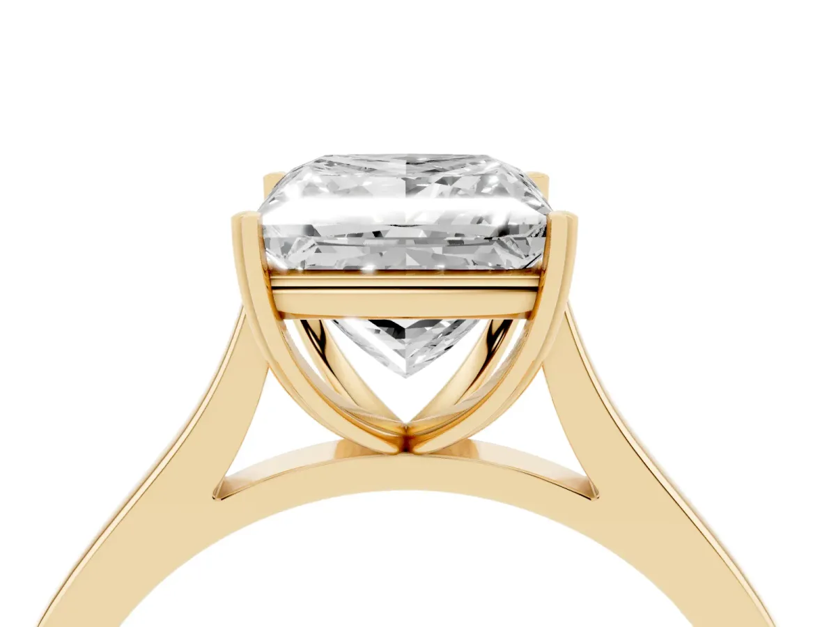 Princess Cut Solitaire Heart Prong Engagement Ring with Tapered Band Yellow gold