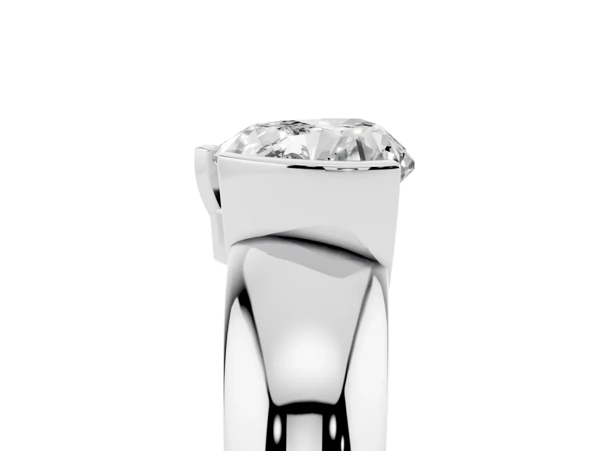 Heart Cut Solitaire Tension Set Diamond Ring with Wide Band White gold