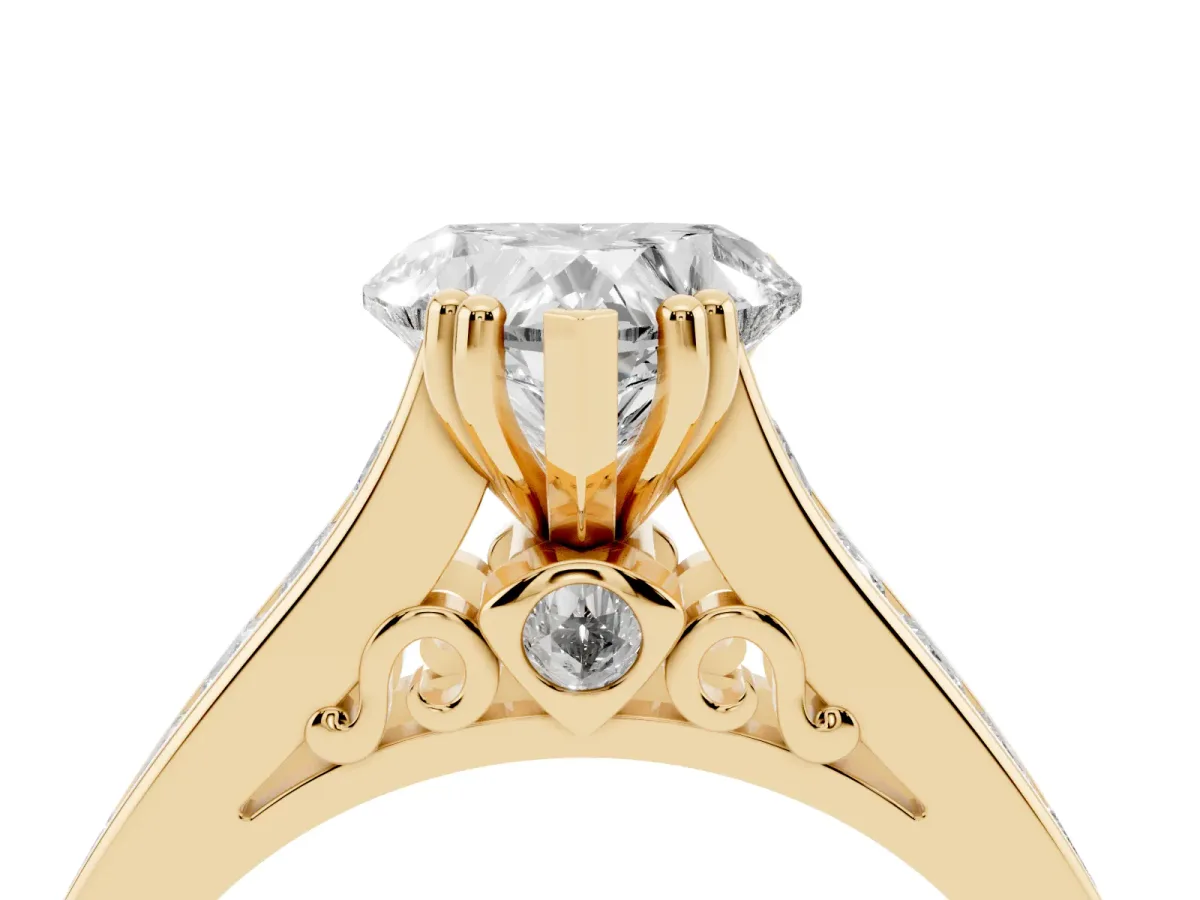 Heart Cut Cut Channel Set Solitaire Engagement Ring with Prong Setting Yellow gold
