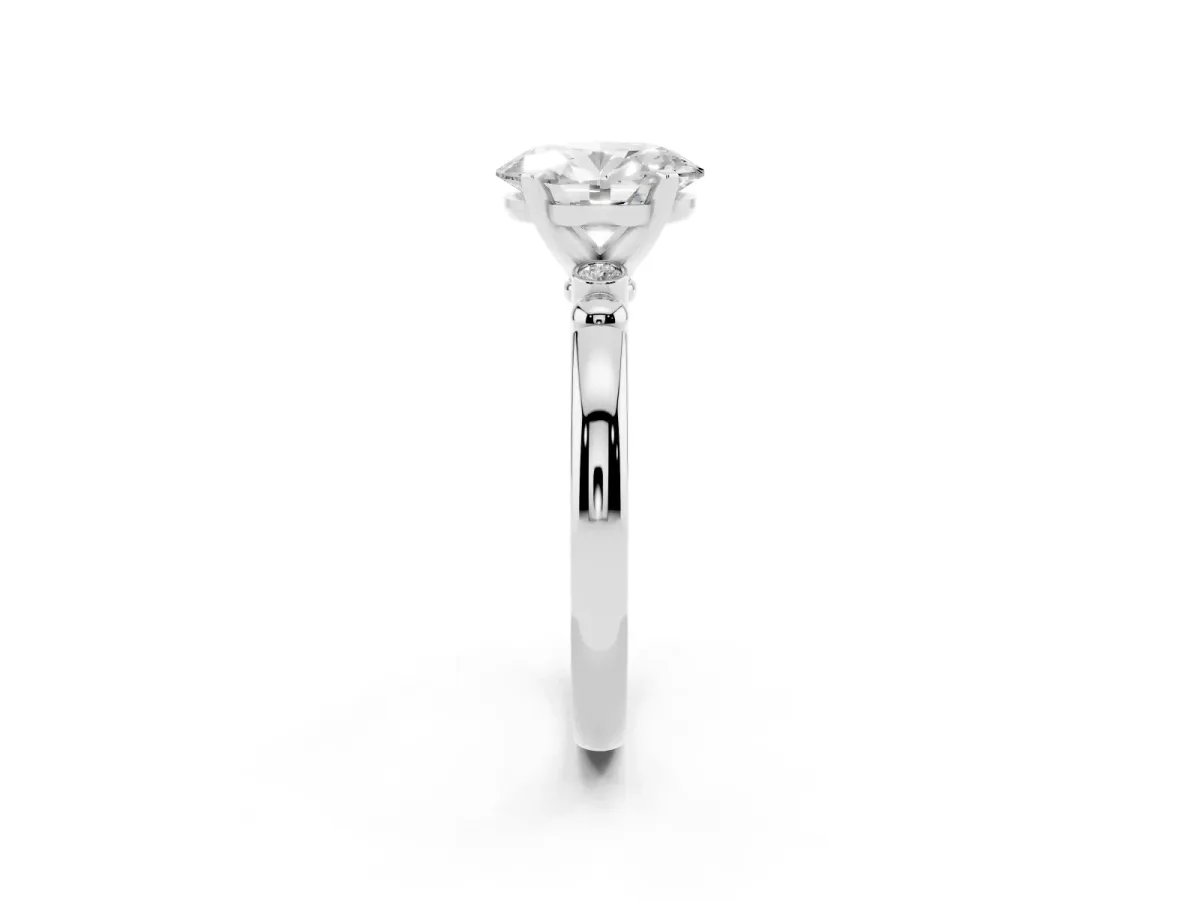 Oval Cut Solitaire Beaded Band with Four-Prong Setting White gold
