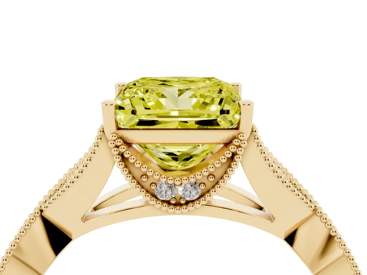 Fancy Yellow Princess Cut Cut Diamond Twisted Band with Milgrain Pave Setting and Four-Prong Setting Yellow gold