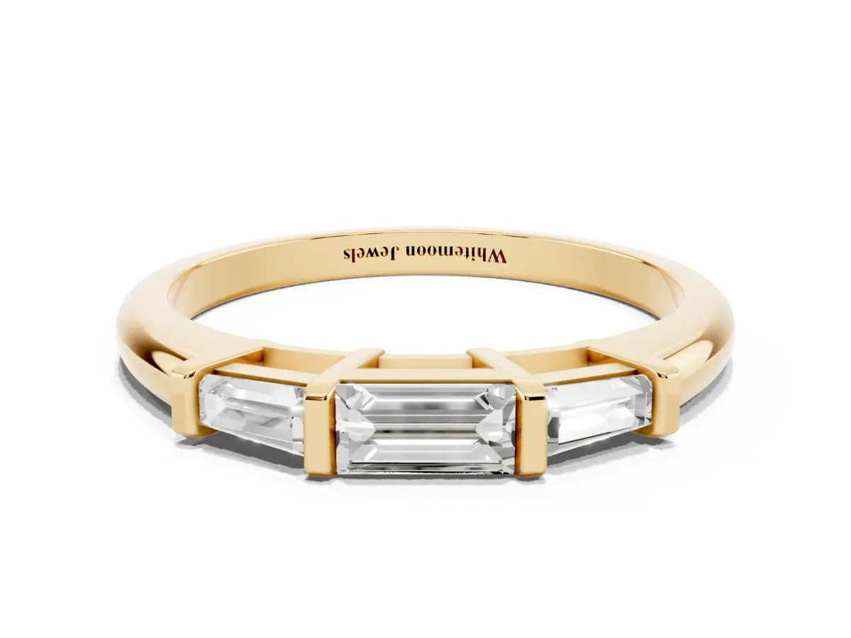 Three-Stone Baguette Cut Channel Set Diamond Band Yellow gold