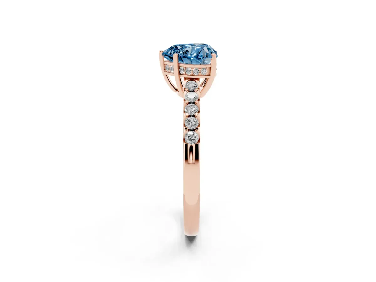 Fancy Blue Heart Cut Solitaire Diamond Engagement Ring with Pavé Band and Six-Prong Setting Rose gold