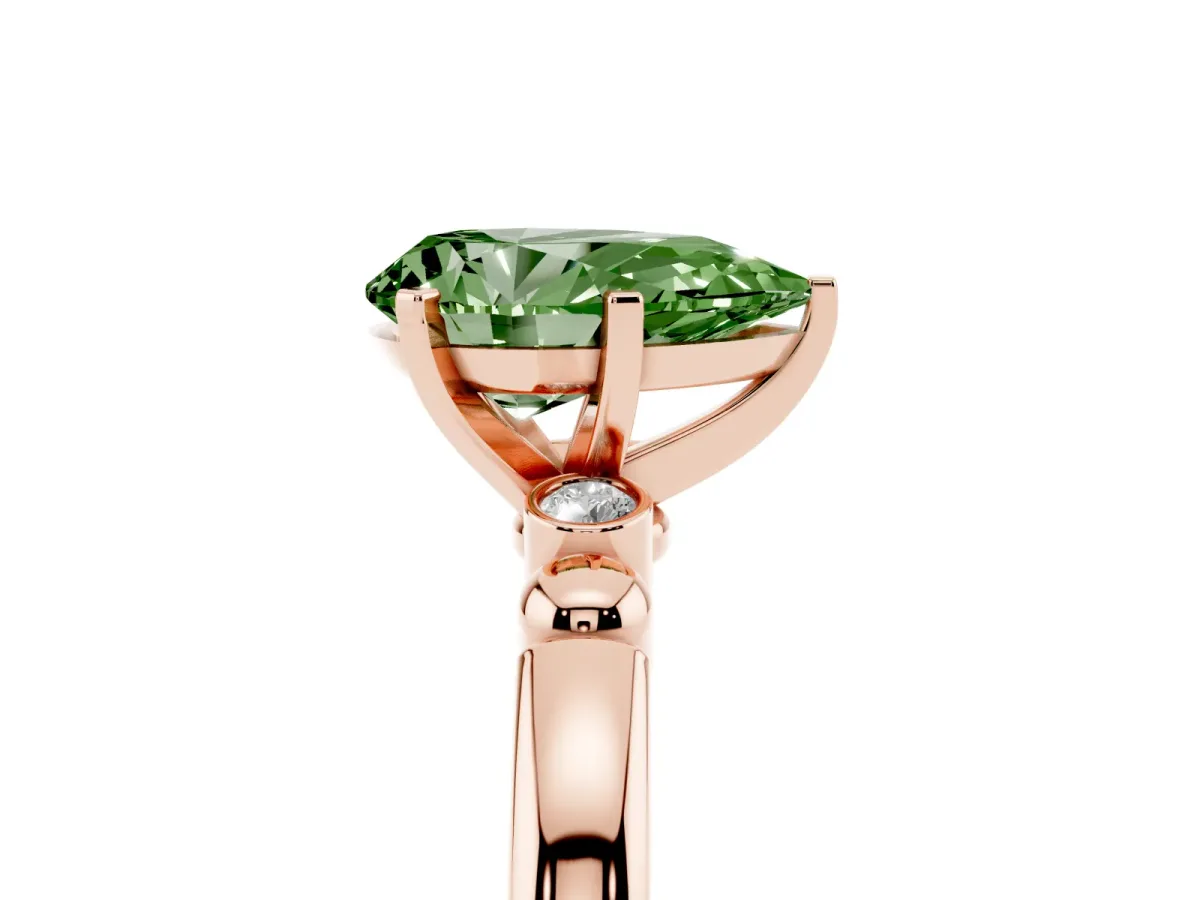 Fancy Green Pear Cut Solitaire Beaded Band with Four-Prong Setting Rose gold