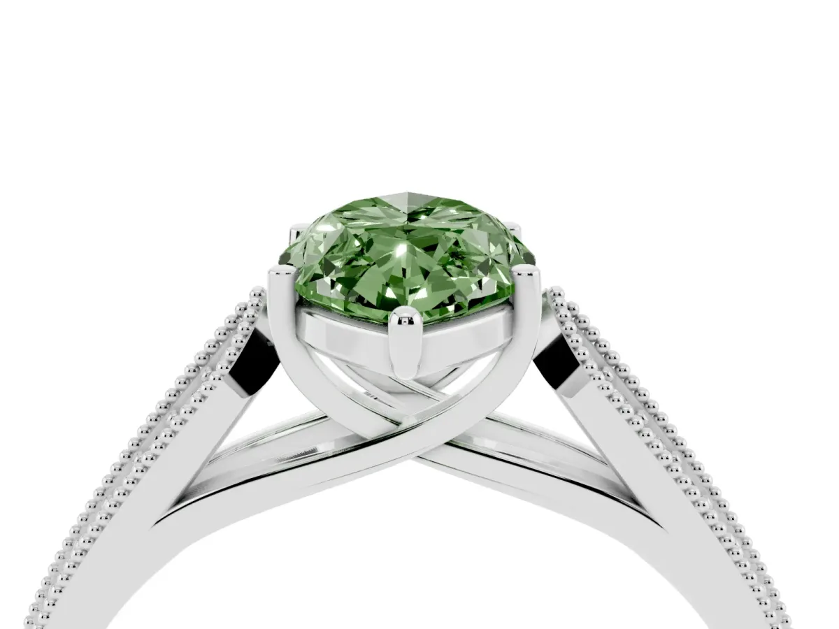 Fancy Green Marquise Cut Cut Pave Split Shank Engagement Ring with Four-Prong Setting White gold