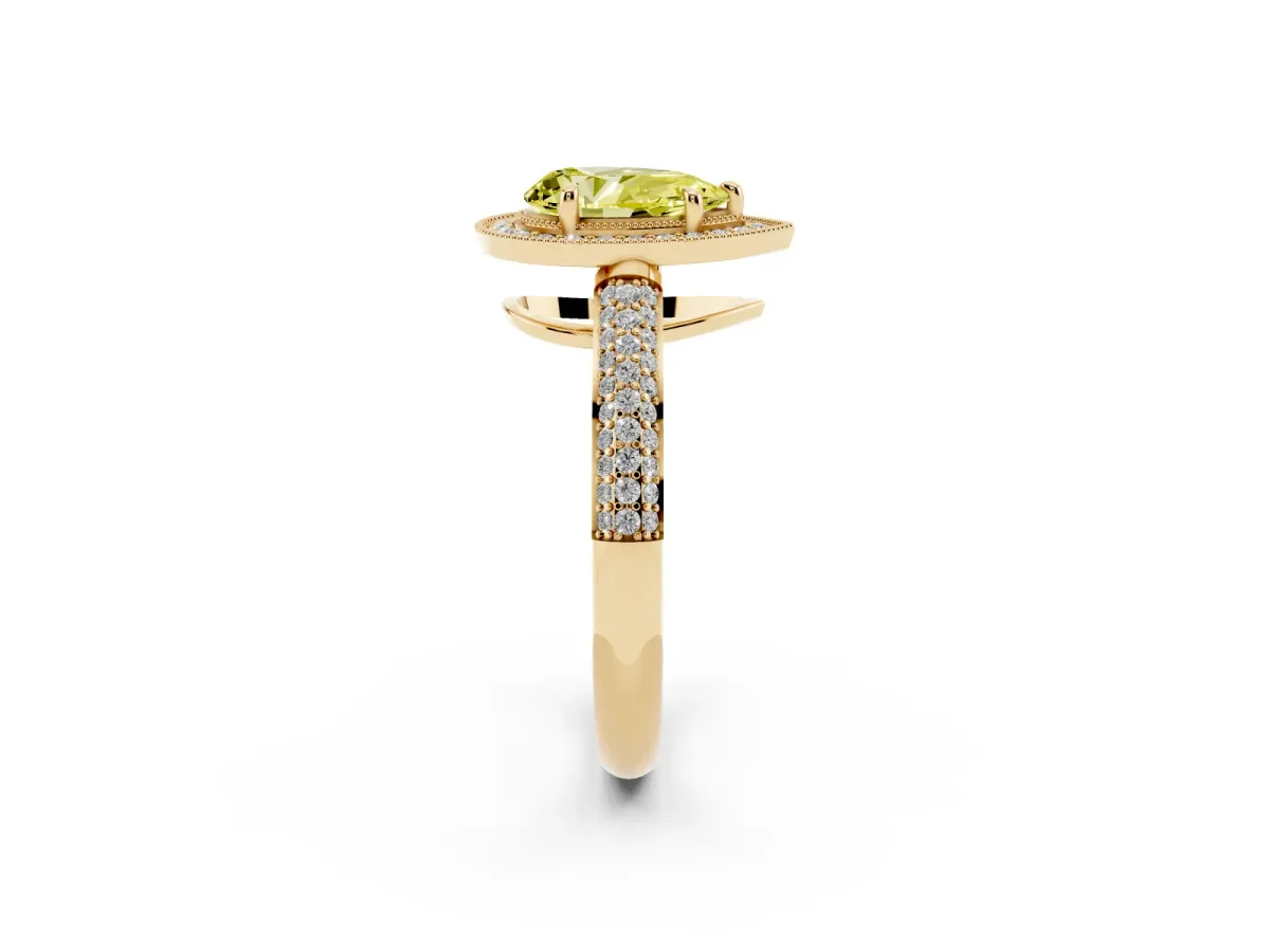 Fancy Yellow Pear Cut Cut Halo Diamond Pave Band with Four-Prong Setting Yellow gold