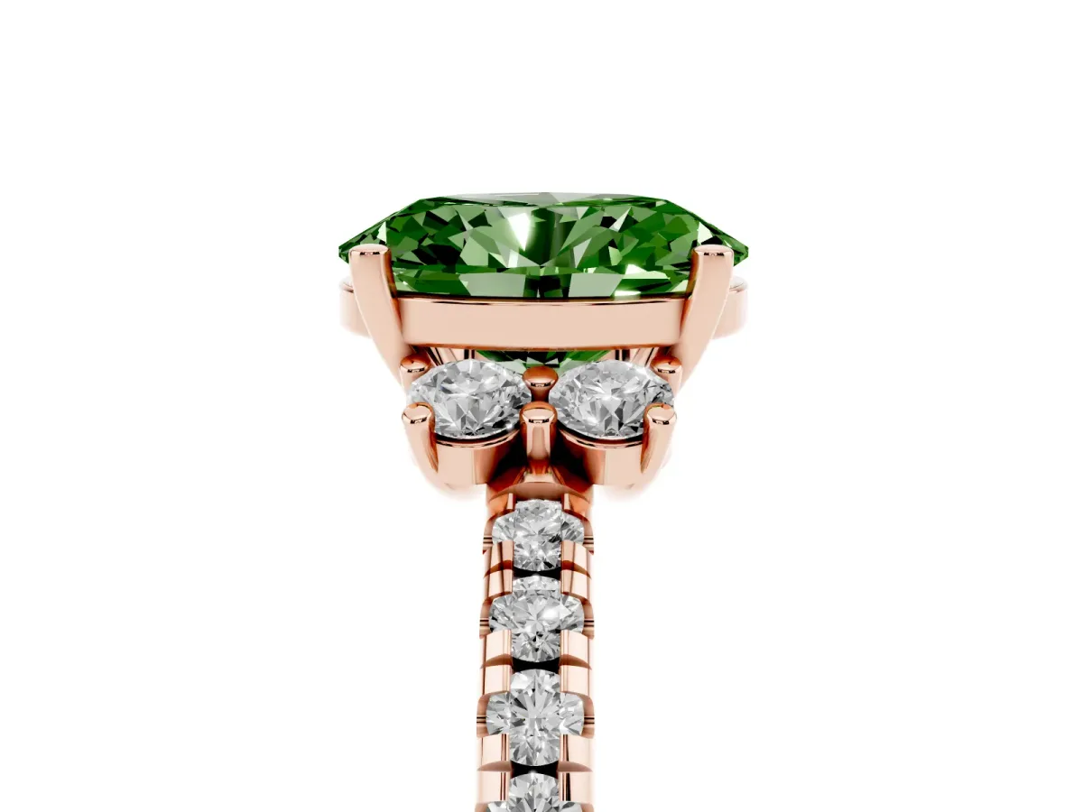 Fancy Green Oval Cut Diamond Three-Stone Pave Band with Four-Prong Setting Rose gold