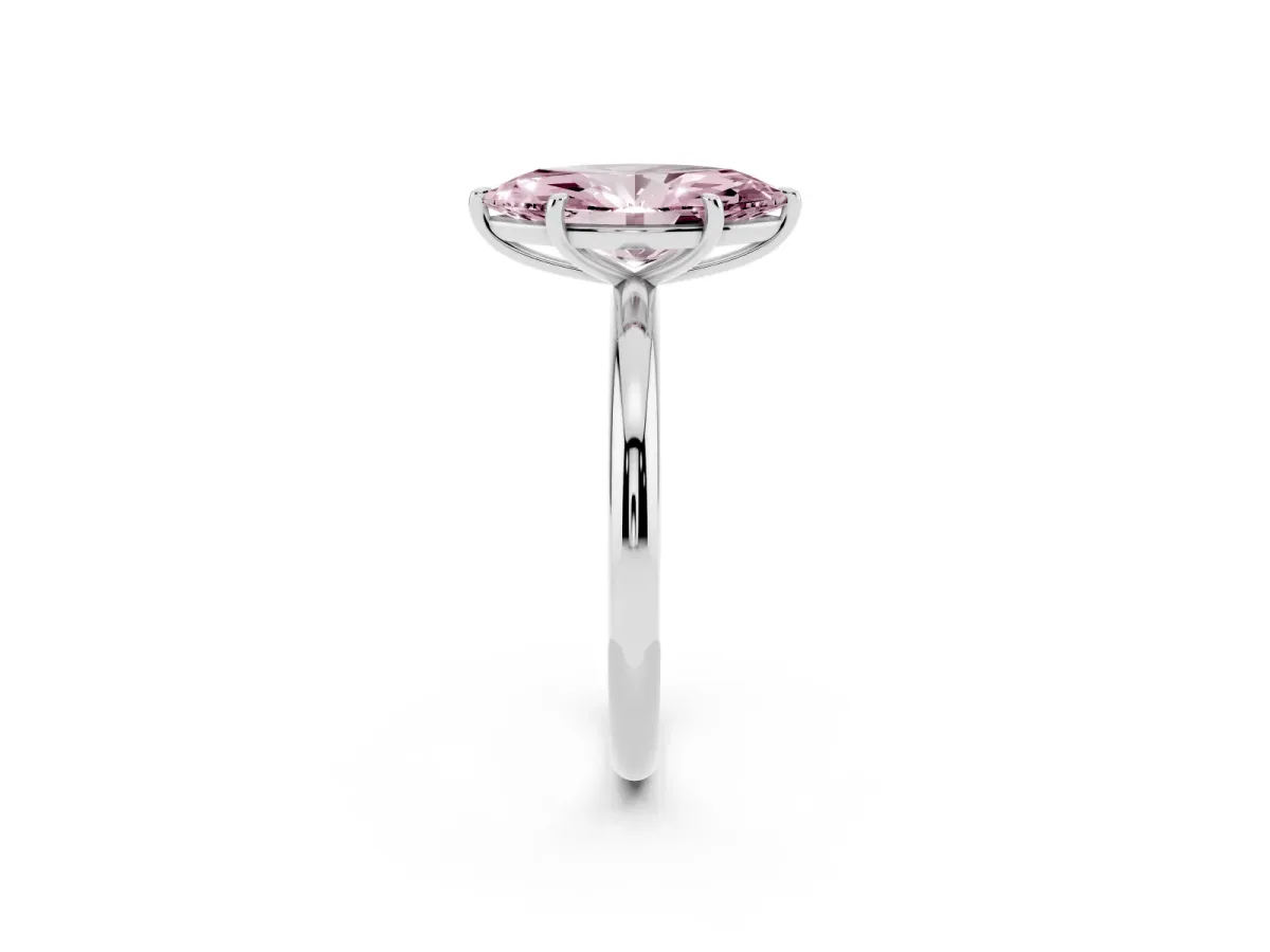 Fancy Pink Oval Cut Solitaire Diamond Ring with Four-Prong Setting on a Plain Band White gold