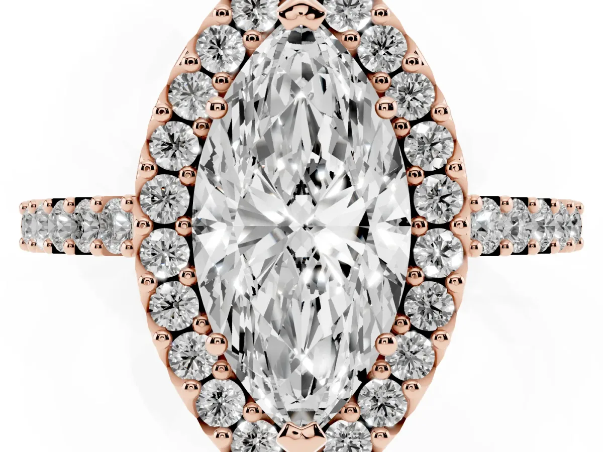Marquise Cut Halo Diamond Pavé Solitaire Ring Rose gold