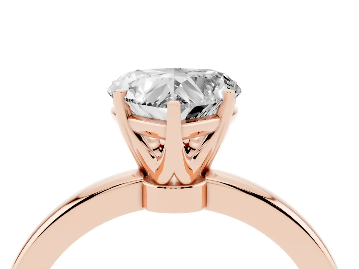 Heart Cut Solitaire Diamond Ring with Six-Prong Setting on a Classic Band Rose gold