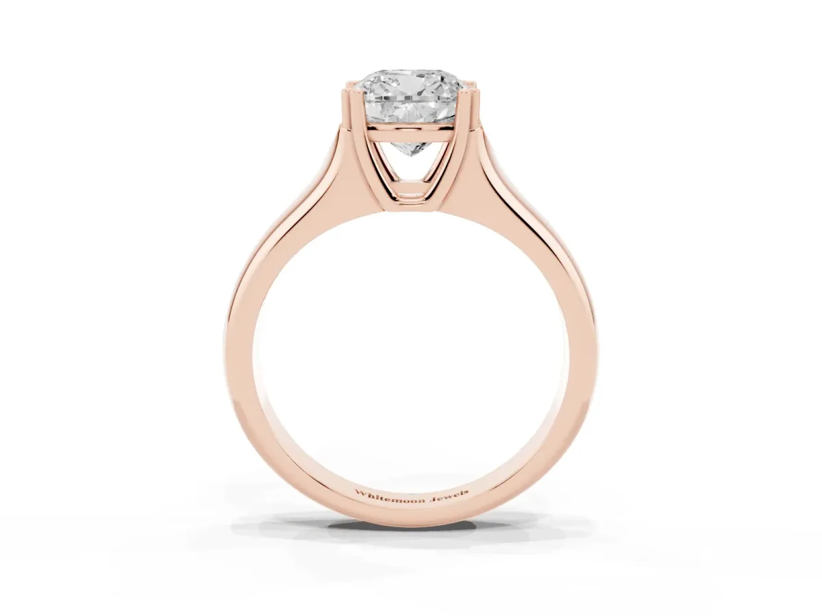 Cushion Cut Diamond Solitaire Ring with Wide Band and Prong Setting Rose gold