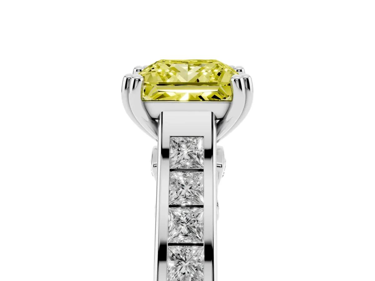 Fancy Yellow Princess Cut Cut Channel Set Solitaire Engagement Ring with Prong Setting Platinum
