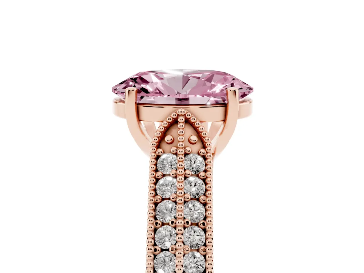 Fancy Pink Oval Cut Cut Pave Split Shank Engagement Ring with Four-Prong Setting Rose gold