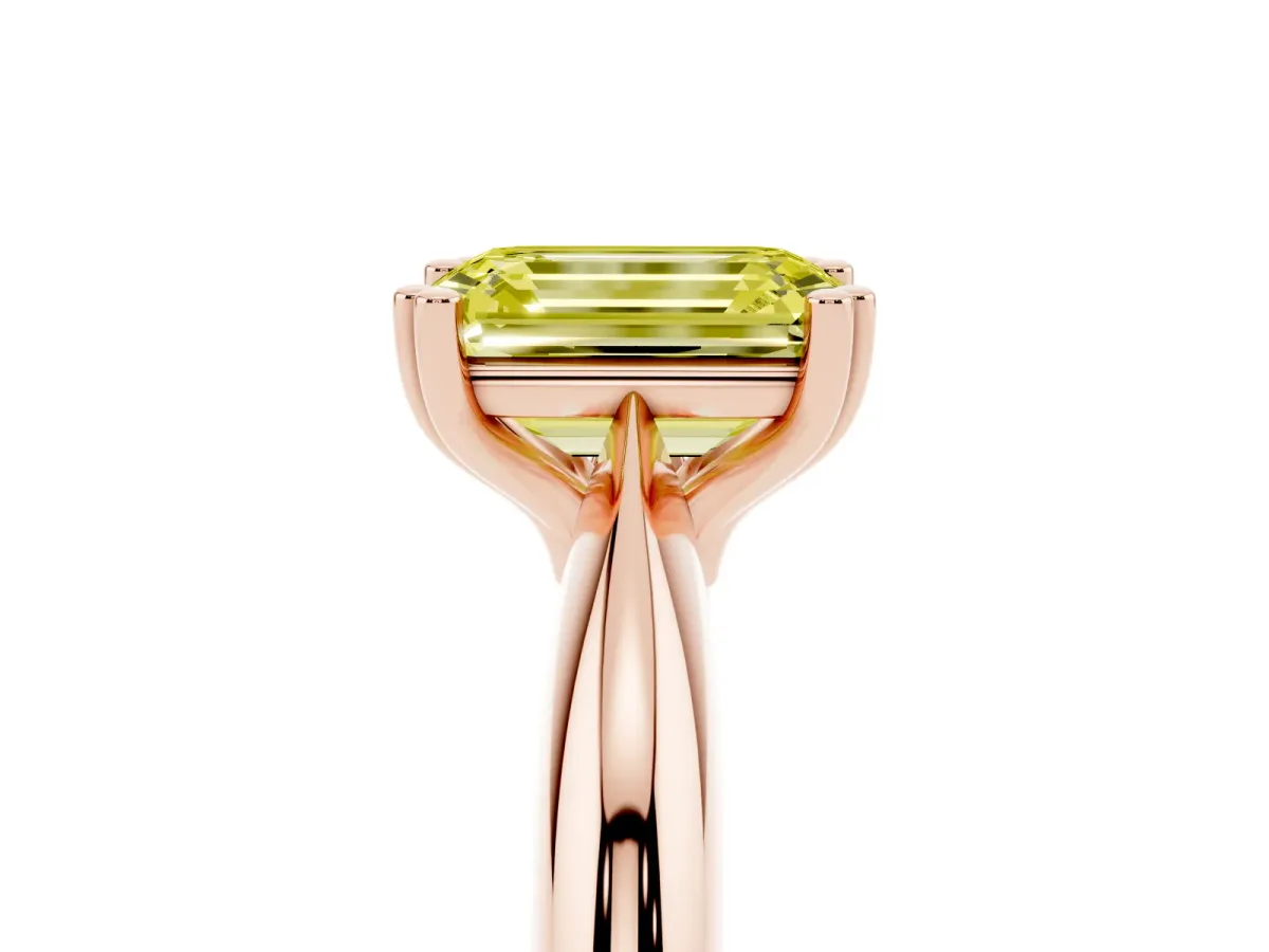 Fancy Yellow Emerald Cut Cut Solitaire Engagement Ring with Tapered Band and Four-Prong Setting Rose gold