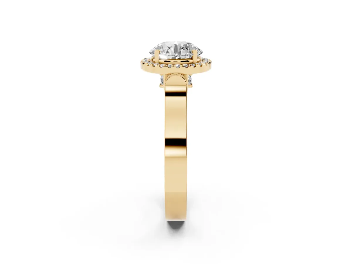 Round Cut Halo Round Diamond Twist Band with Four-Prong Setting Yellow gold