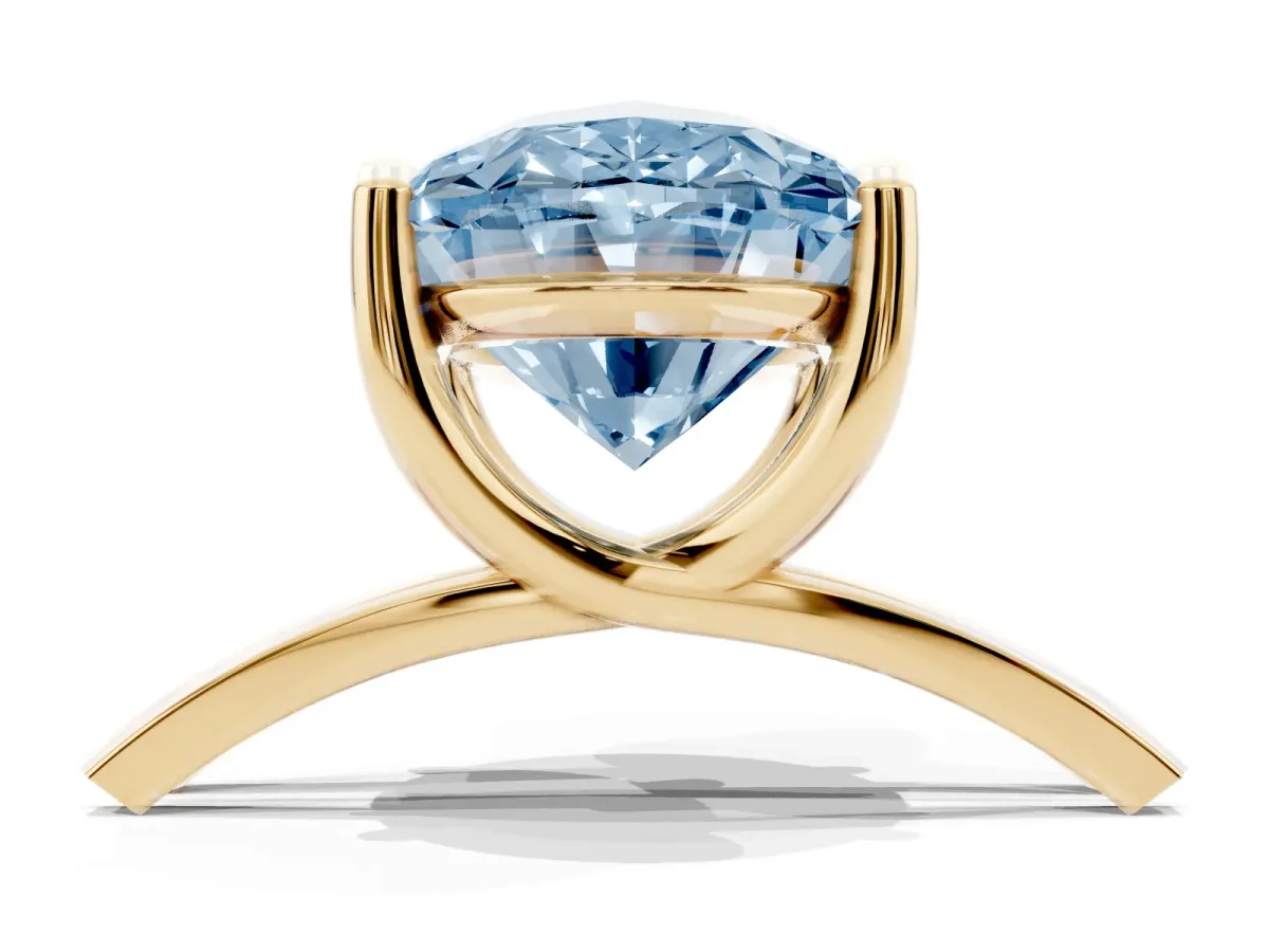 Fancy Blue Oval Cut Cut Diamond Solitaire Engagement Ring with Tapered Plain Band and Four-Prong Setting Yellow gold
