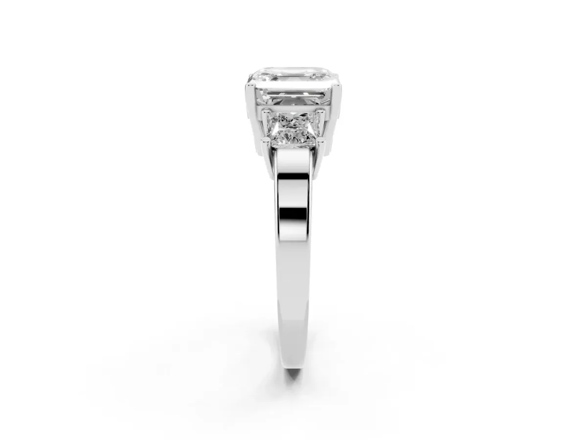 Three-Stone Asscher Cut Cut Solitaire Ring with Prong Setting Platinum