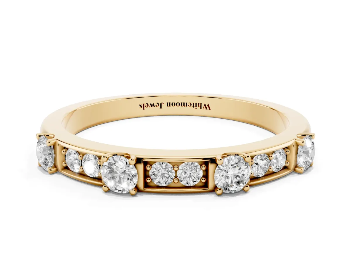 Round Diamond Channel Set Eternity Band with Prong Setting Yellow gold