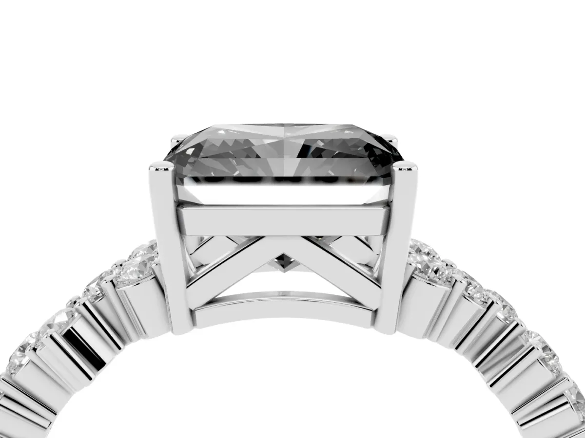 Fancy Black Radiant Cut Diamond Scattered Round Accent Ring with Prong Setting White gold