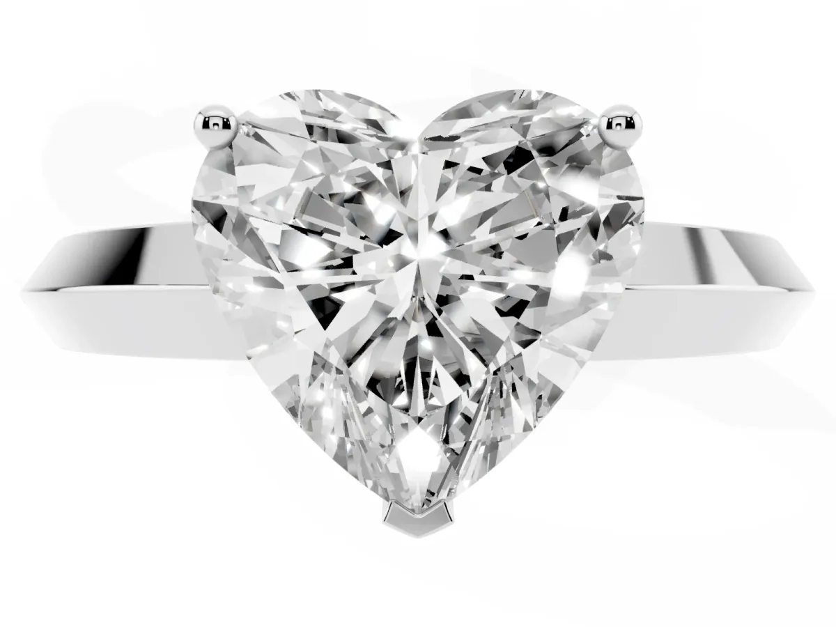 Heart Cut Cut Solitaire Engagement Ring with Flat Band and Four-Prong Setting Silver