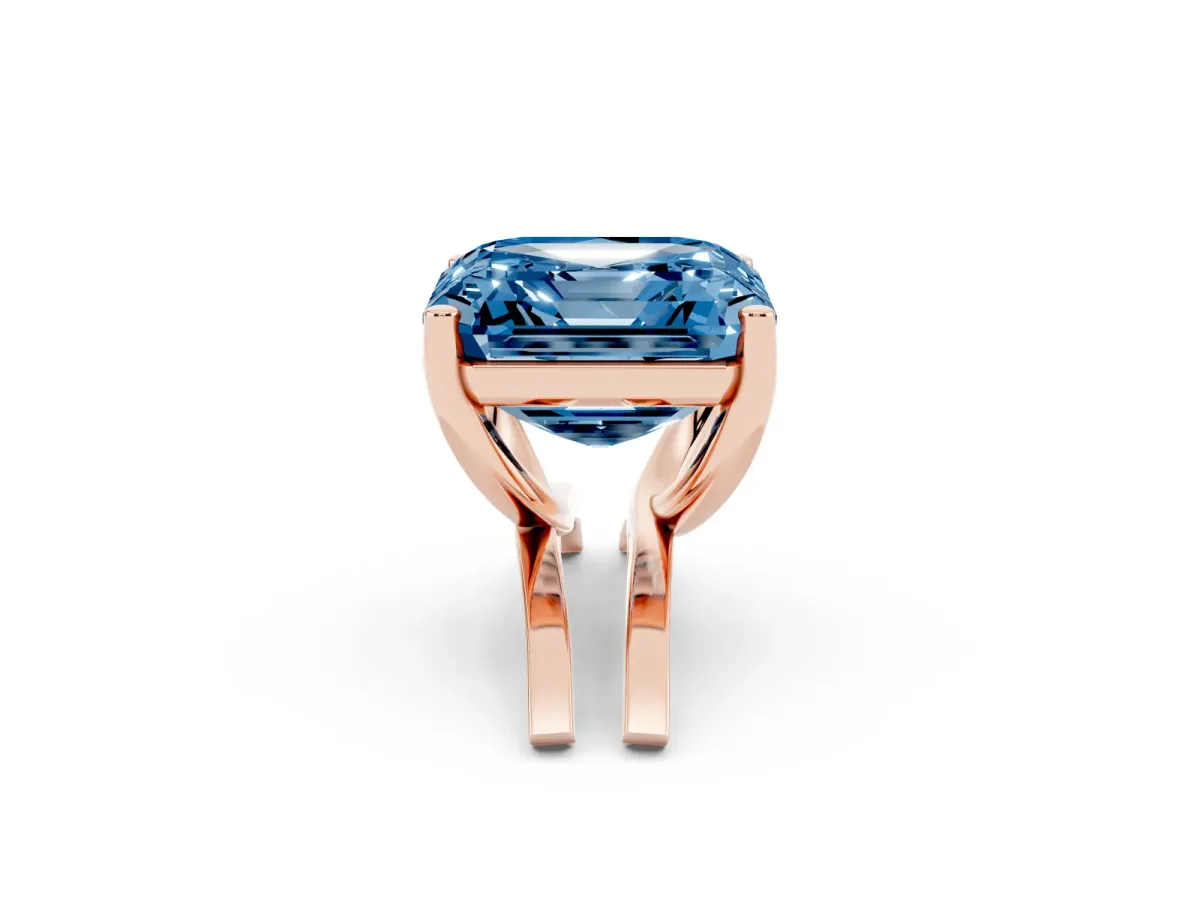 Fancy Blue Asscher Cut Cut Diamond Solitaire Engagement Ring with Tapered Plain Band and Four-Prong Setting Rose gold